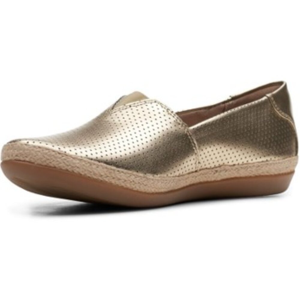 Clarks Danelly Sky Perforated Espadrille Slip On Loafers Flats Size 9.5W EUC